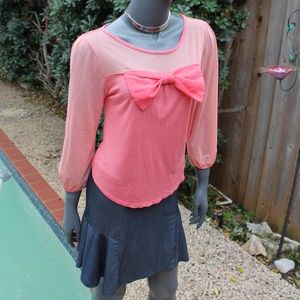 Two Hearts Pink Semi-sheer Blouse Size Medium